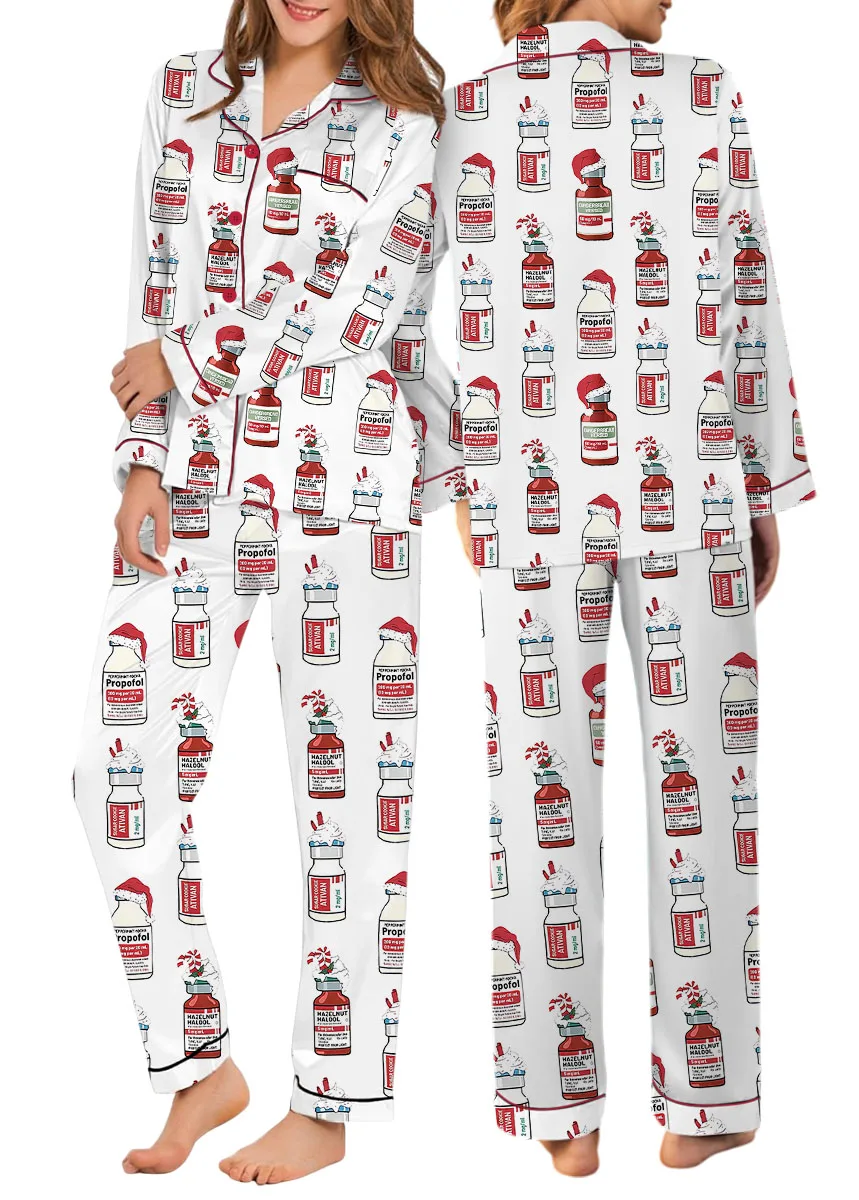 Christmas Funny Silky Satin Pajamas Set For Women
