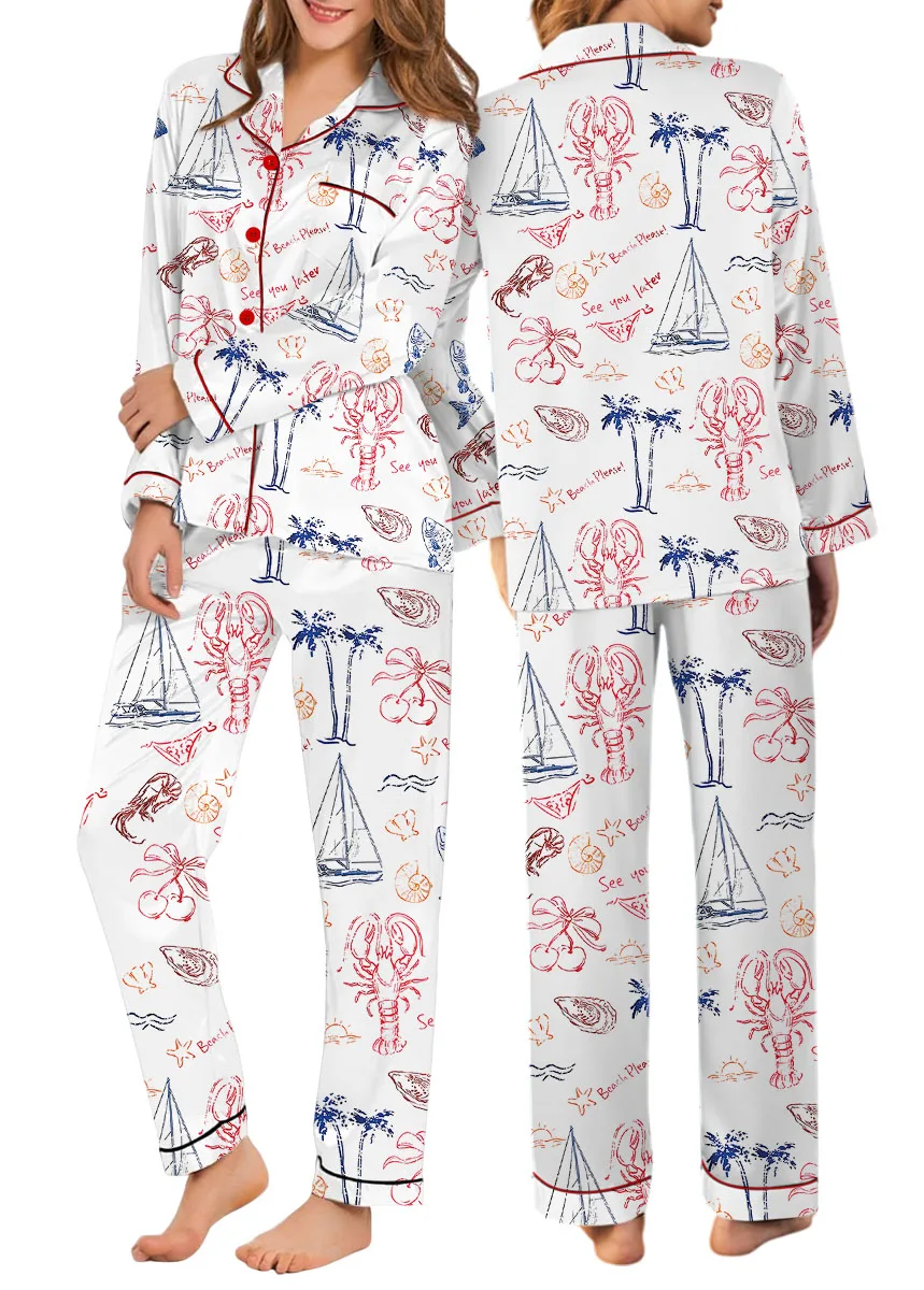 Salty But Sweet Retro Summer Coastal Beach Aesthetic Summer Cocktail Sea Food Lobster Pajama Set
