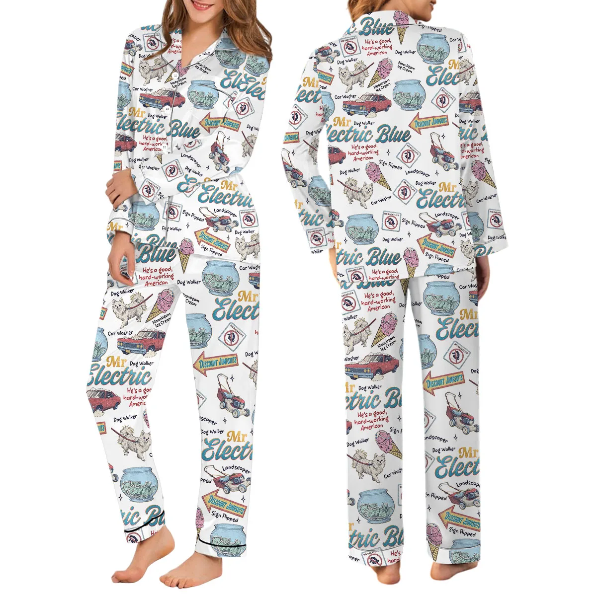 Mr Electric Blue Satin Pajamas Set For Women