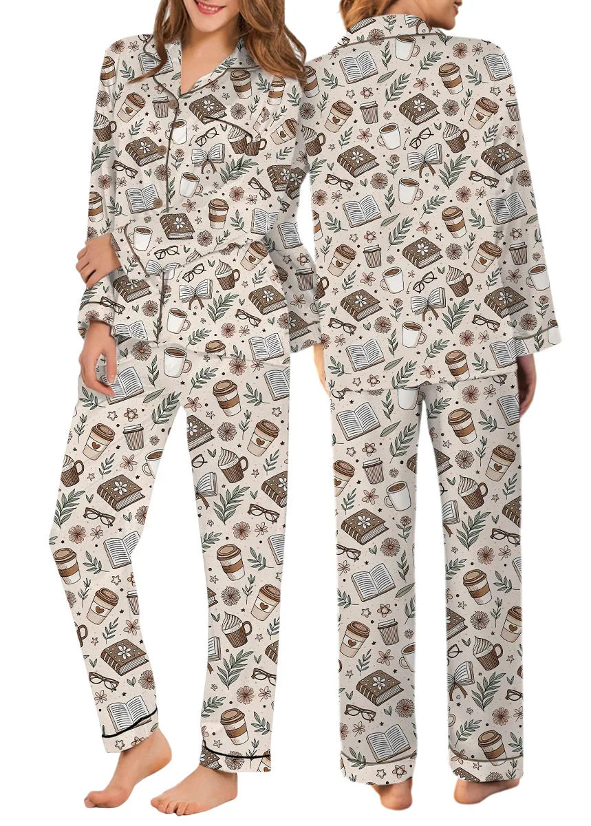 Retro Book Fantasy Satin Pajama Set For Women