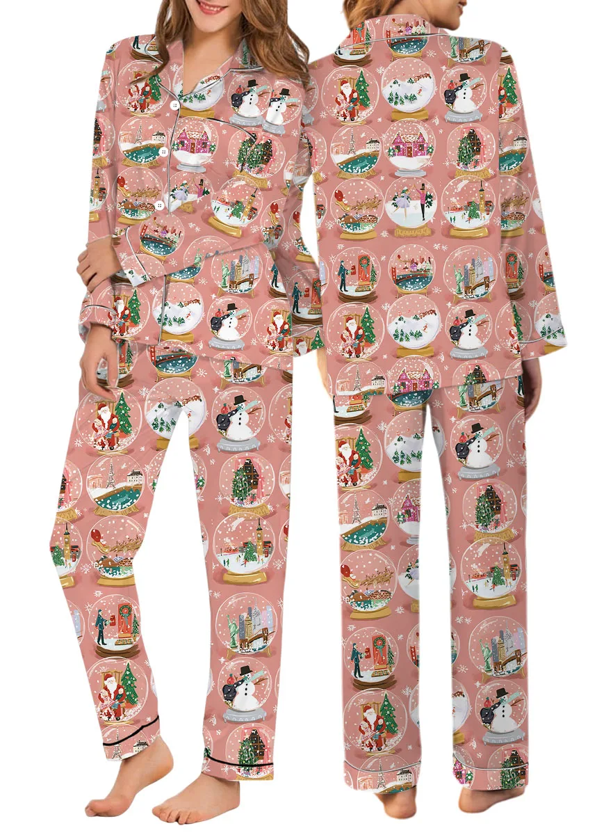 Christmas Snow Globe Satin Pajamas Set For Women