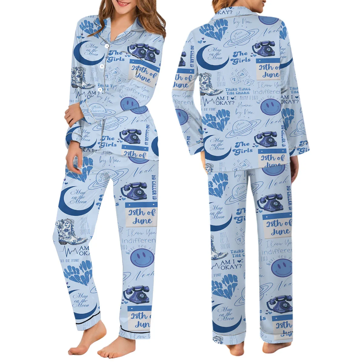 Am I Okay Satin Pajamas Set For Women