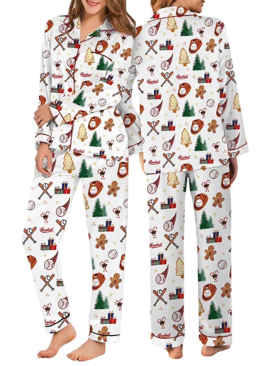 Baseball Christmas Satin Pajama Set For Women