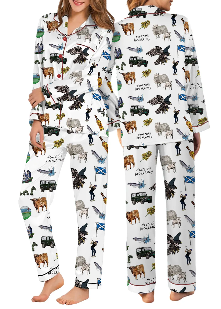 Scottish Highlands Travel Satin Pajama Set For Women
