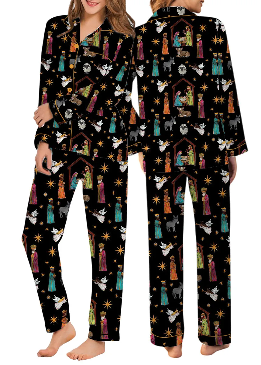 Nativity Christian Christmas Satin Pajamas Set For Women