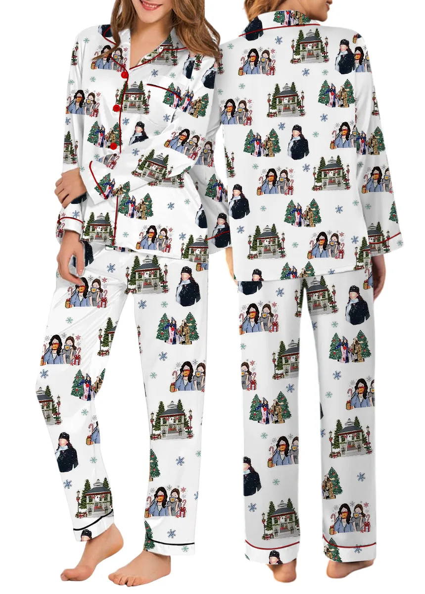 Stars Hollow Christmas Silky Satin Pajama Set For Women