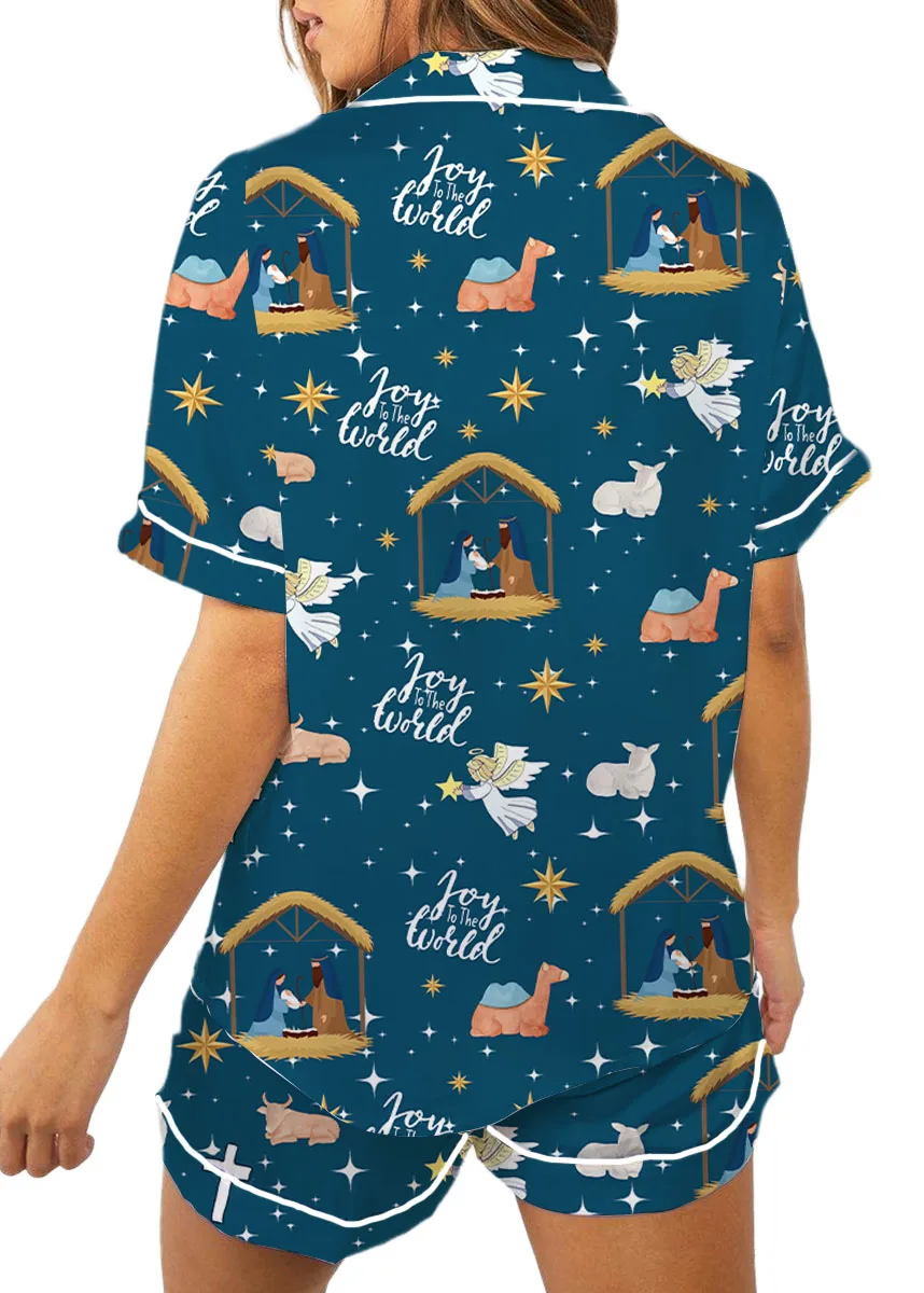 Women’s Nativity Christian Christmas Long Sleeve Satin Pajama Set