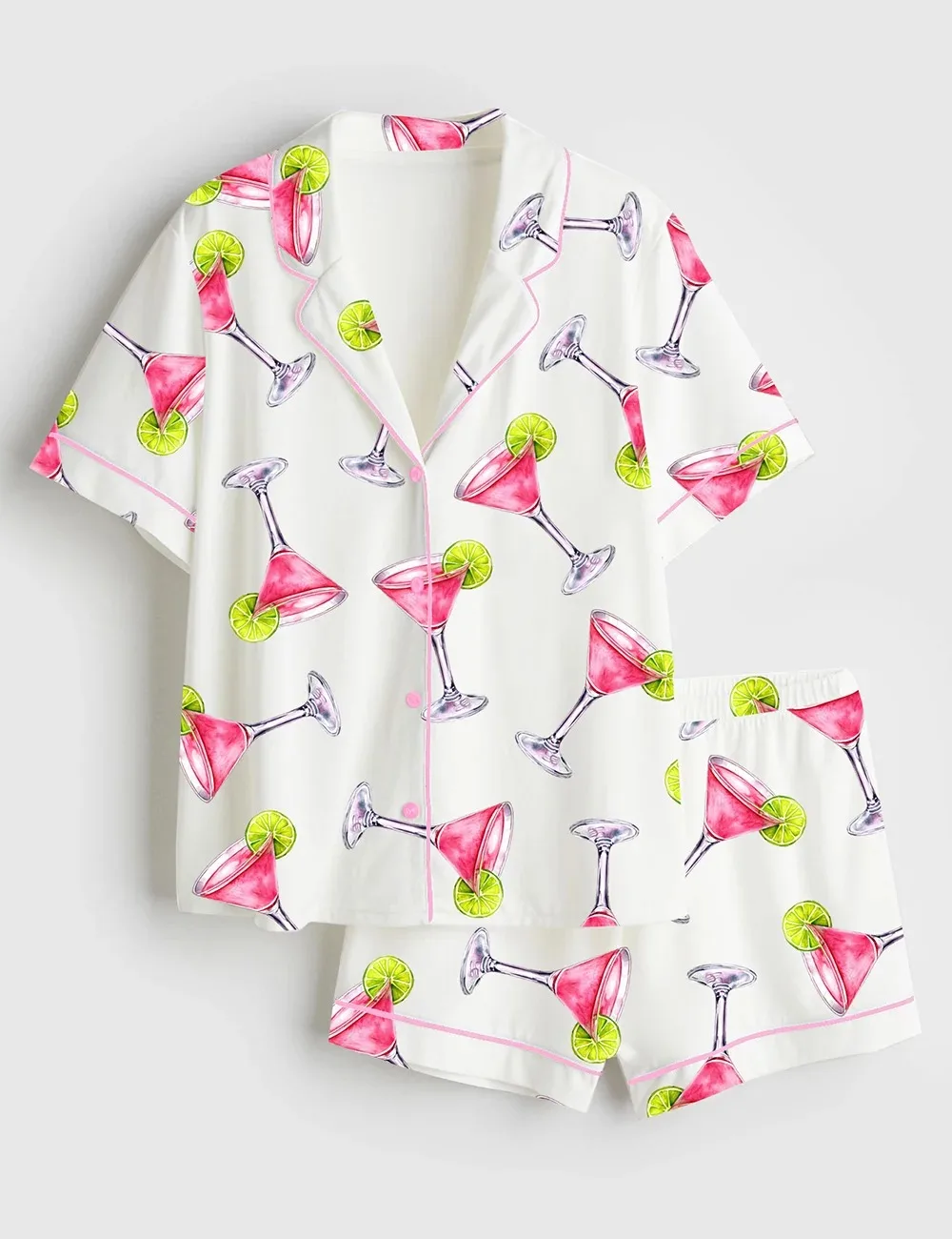 Pink Cosmopolitan Cocktail Cosmo Drink Weddings & Parties Satin Pajama Set (1)