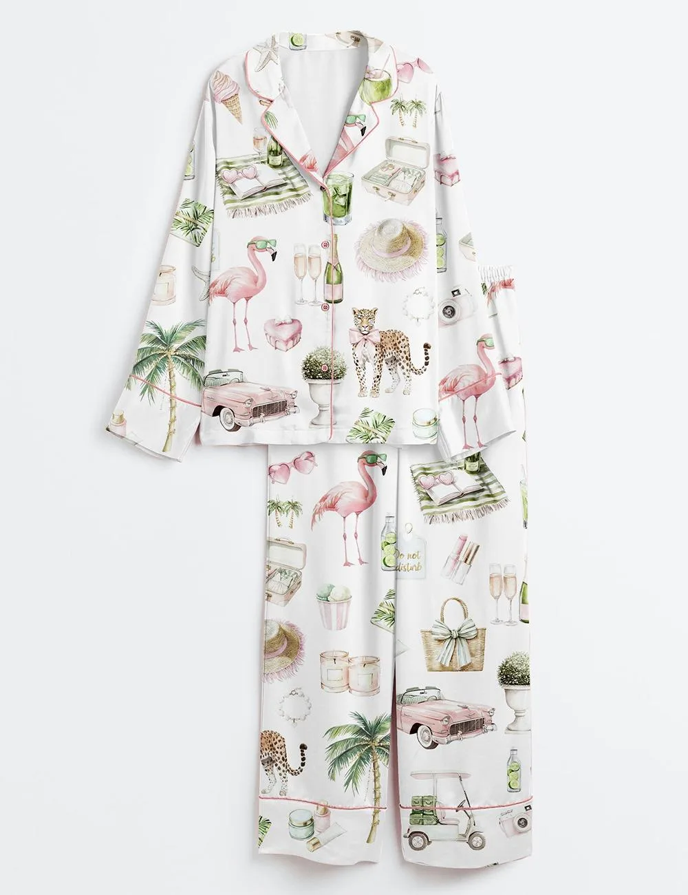 Watercolor Palm Summer Miami Beach Vacation Satin Pajama Set (1)