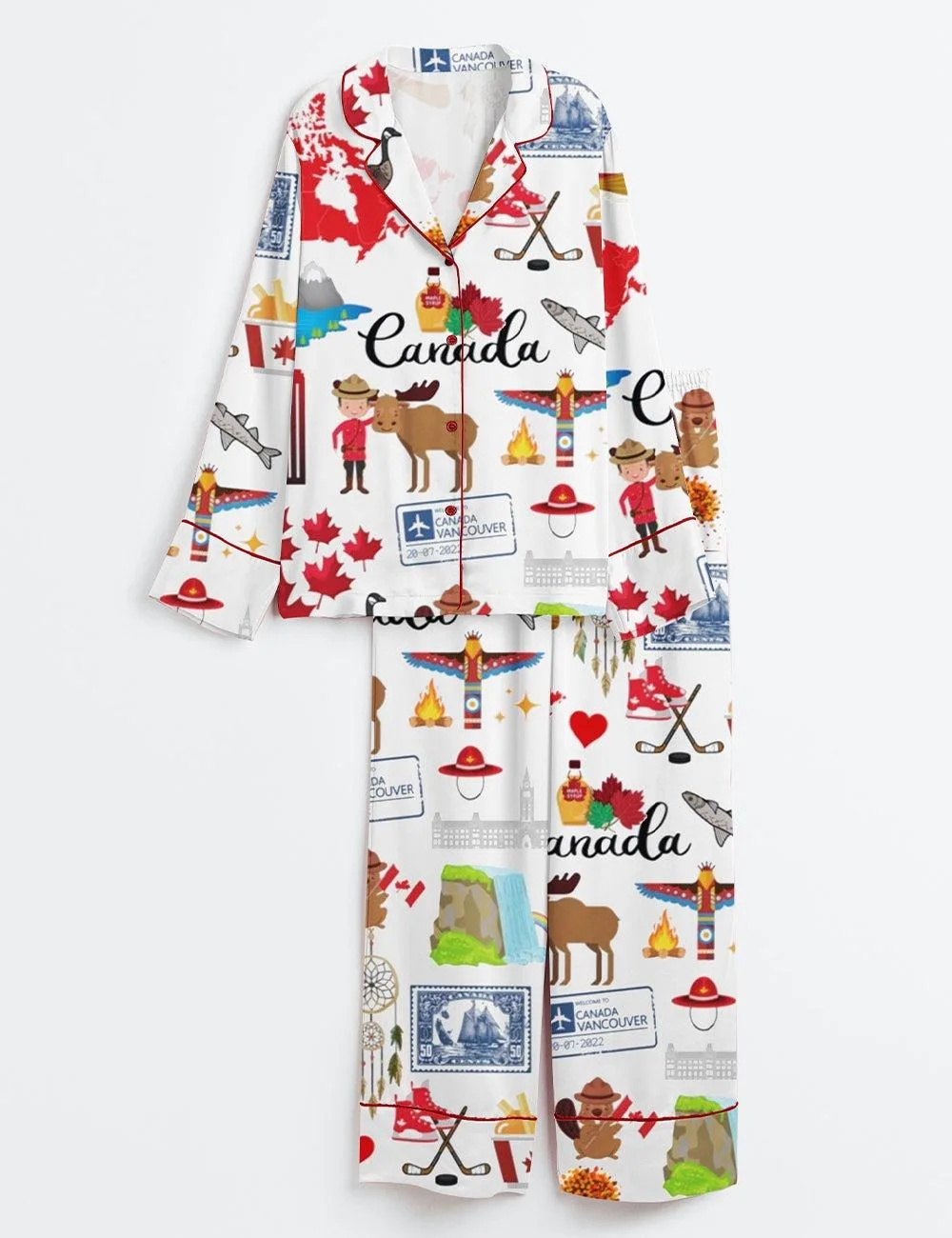 Women's Canada Travel Satin Pajama Set (1)