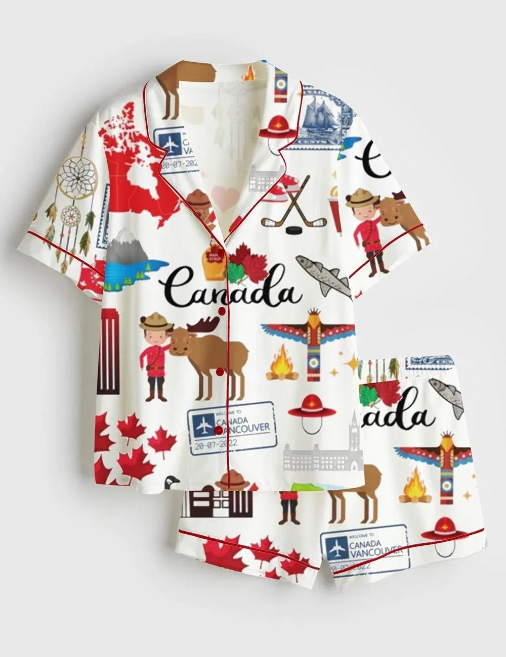 Women's Canada Travel Satin Pajama Set (1)