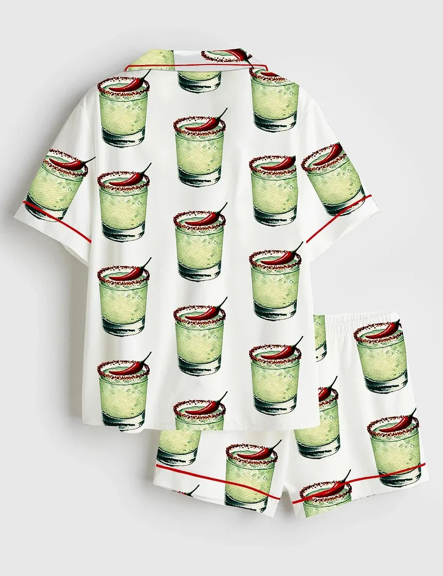 Women’s Chili Martini Cocktail Whiskey Satin Pajama Set (1)