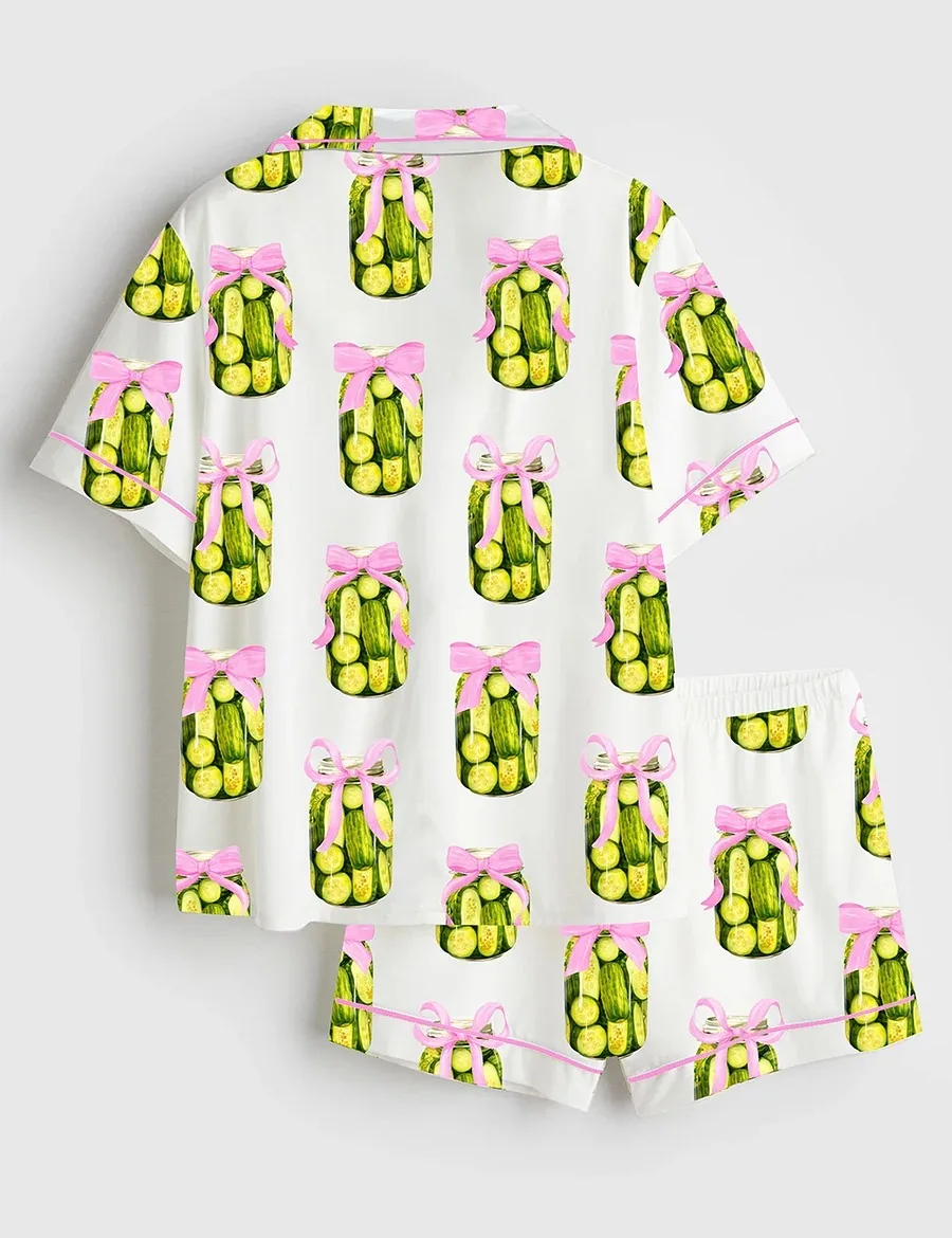 Women’s Coquette Pickle Lovers Fancy Girl Who Loves Pickles Satin Pajama Set (1)