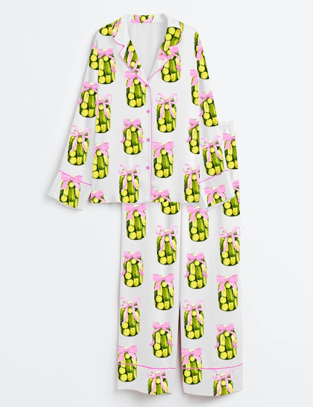 Women’s Coquette Pickle Lovers Fancy Girl Who Loves Pickles Satin Pajama Set (1)
