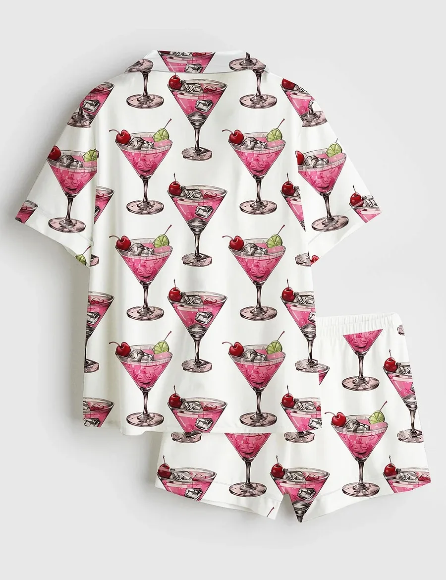 Women’s Cosmopolitan Cocktail Drink Satin Pajama Set (1)