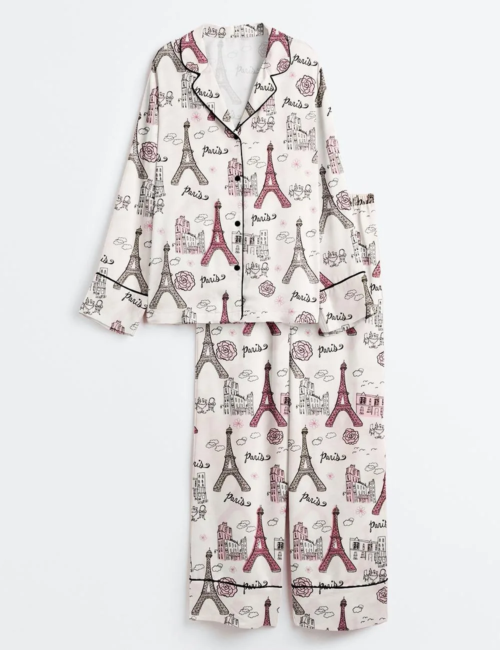 Women’s Girls Trip Paris Vacation Travel Satin Pajama Set (1)