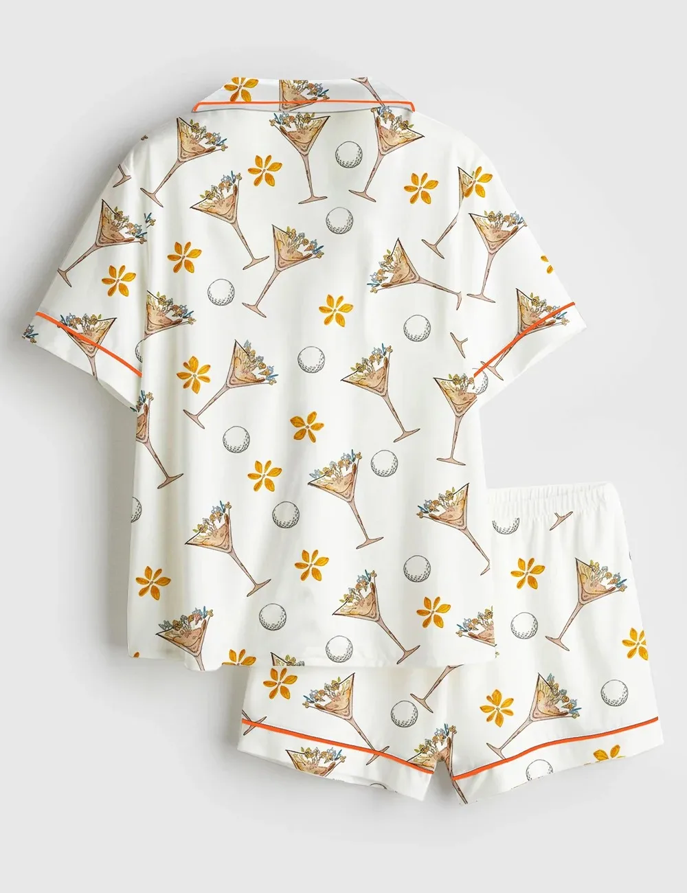 Women’s Golf Girl Golf Lover Martini Golf Print Satin Pajama Set (1)