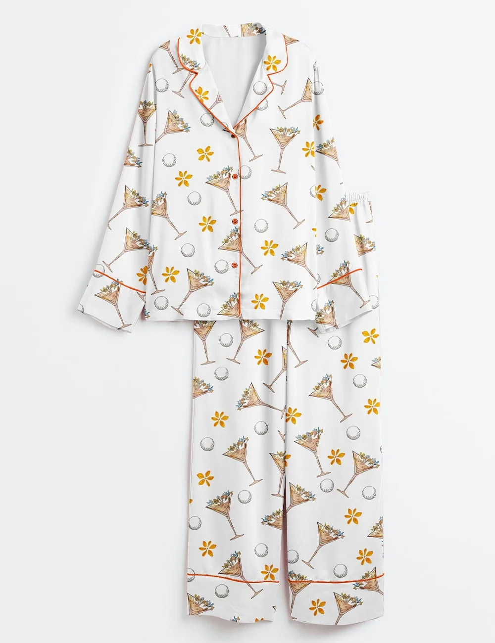 Women’s Golf Girl Golf Lover Martini Golf Print Satin Pajama Set (1)