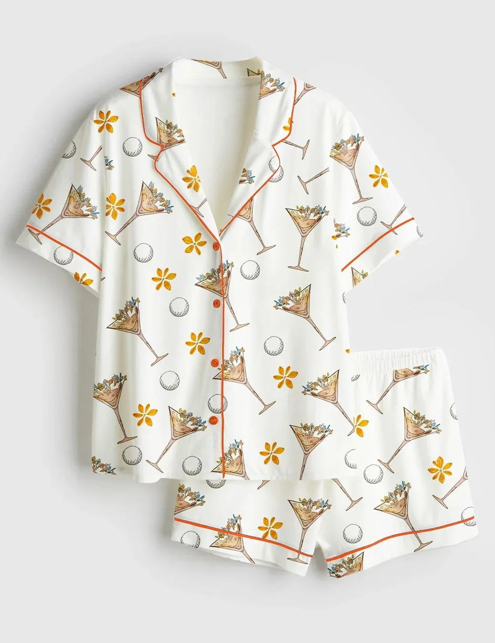Women’s Golf Girl Golf Lover Martini Golf Print Satin Pajama Set (1)