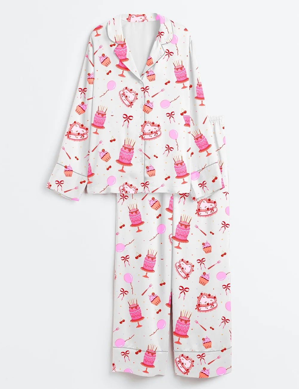 Women’s Happy Birthday Cake Satin Pajama Set (1)