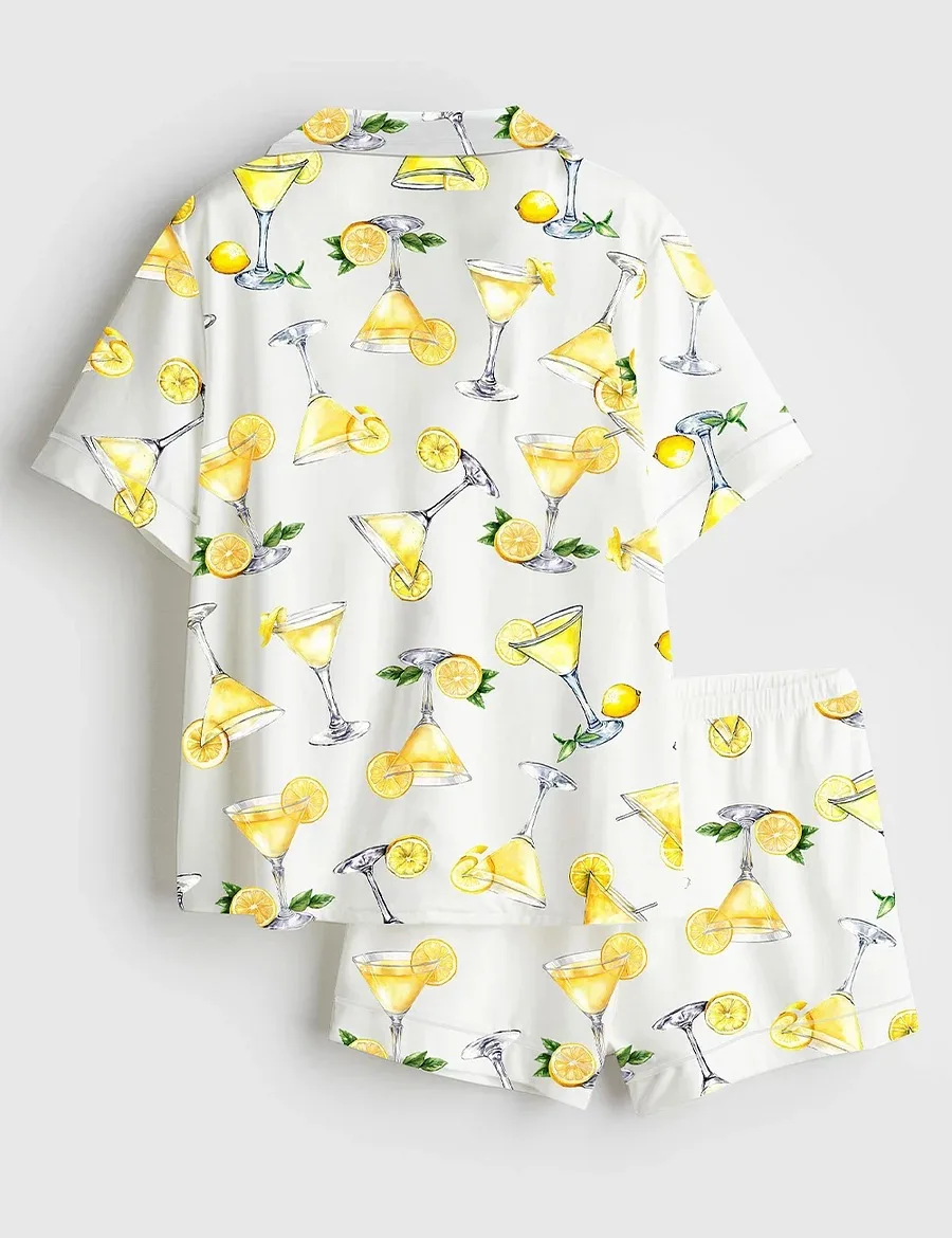 Women’s Lemon Drop Martini Watercolor Cocktail Beverage Alcohol Wedding Clipart Margarita Satin Pajama Set (1)