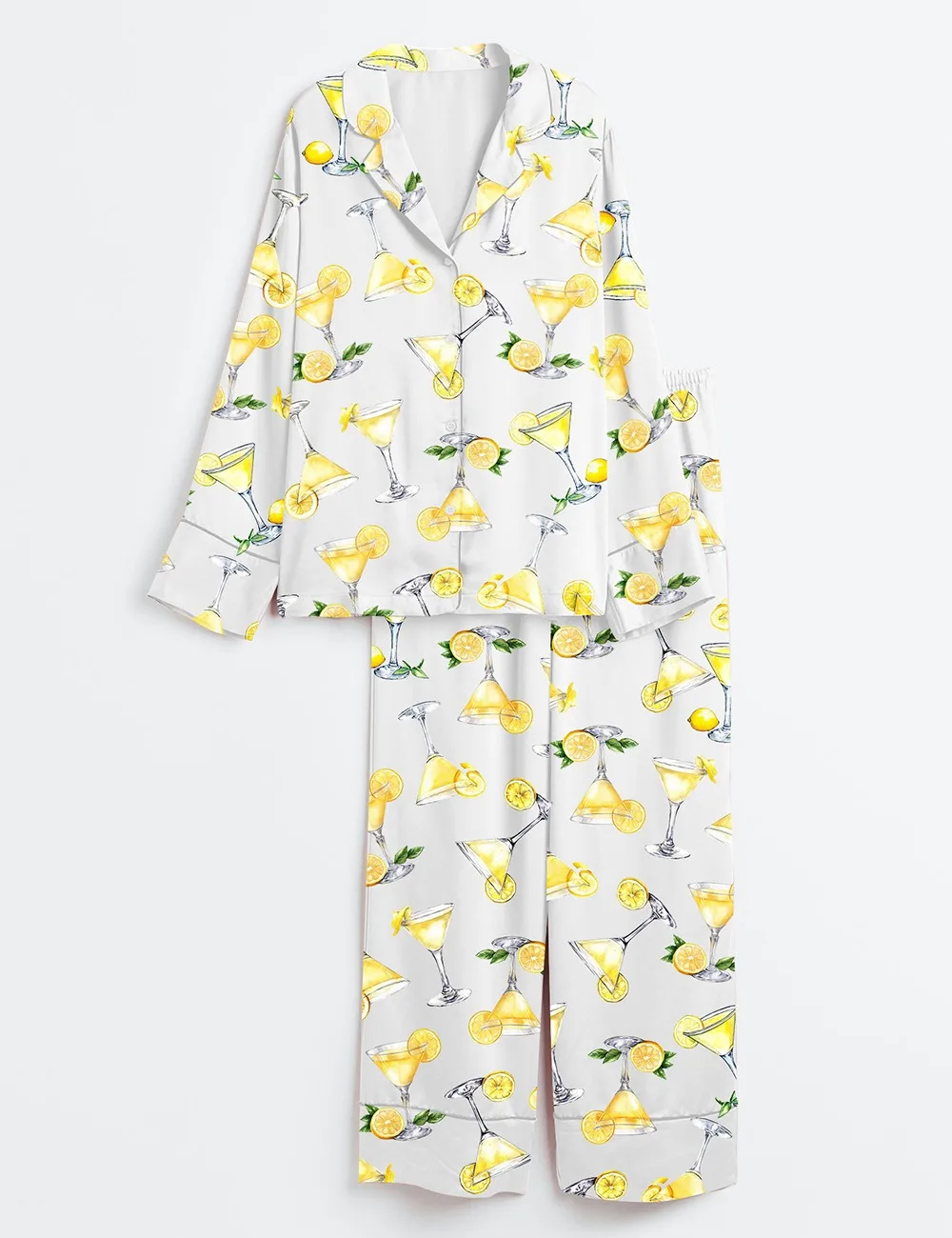 Women’s Lemon Drop Martini Watercolor Cocktail Beverage Alcohol Wedding Clipart Margarita Satin Pajama Set (1)