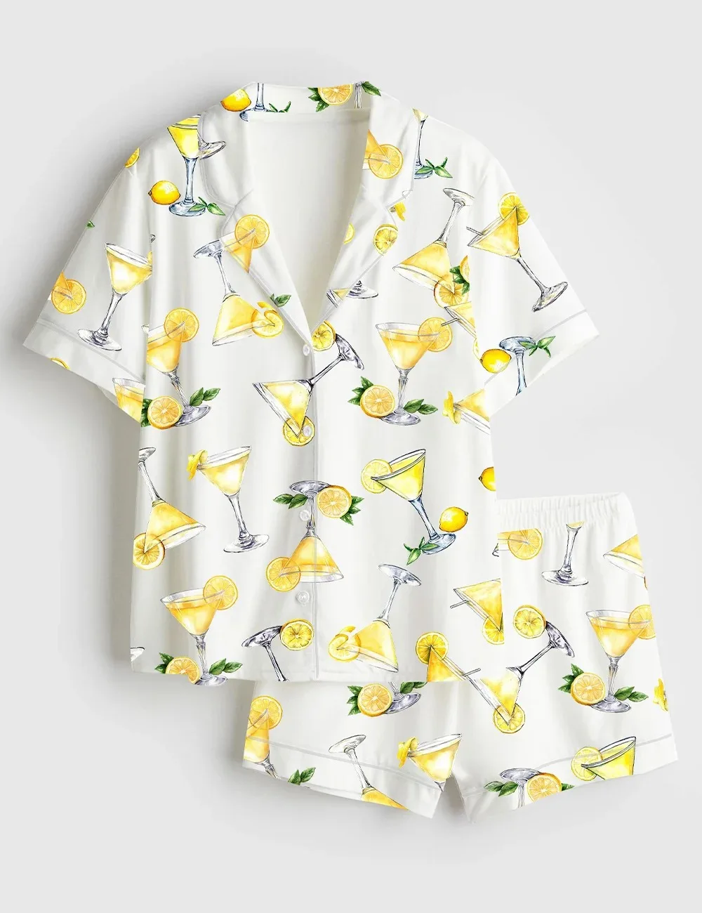 Women’s Lemon Drop Martini Watercolor Cocktail Beverage Alcohol Wedding Clipart Margarita Satin Pajama Set (1)