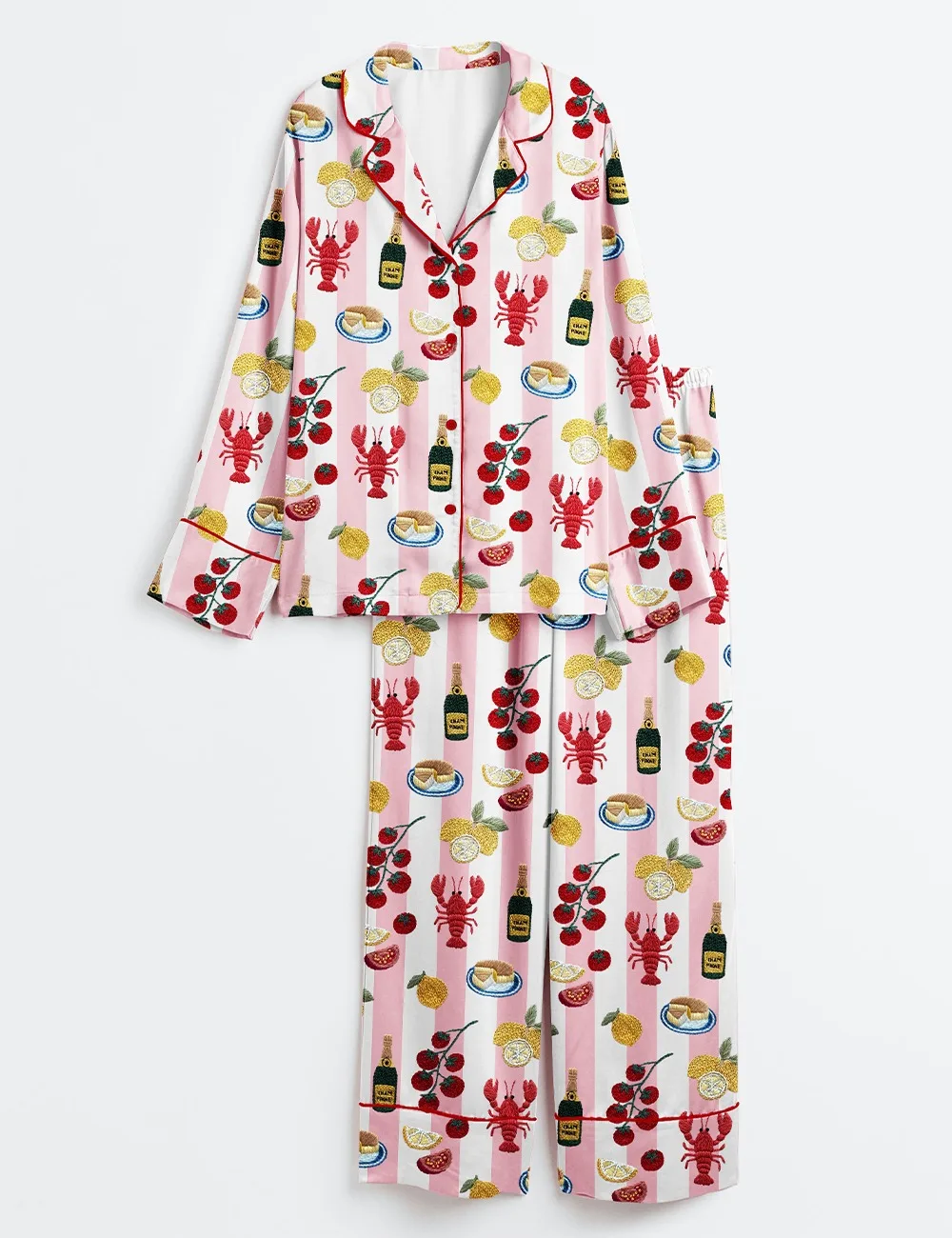 Women’s Lobster Champagne Lemon Cake Tomatoes And Pomegranates Summer Vibes Girls Trip Bachelorette Satin (3)