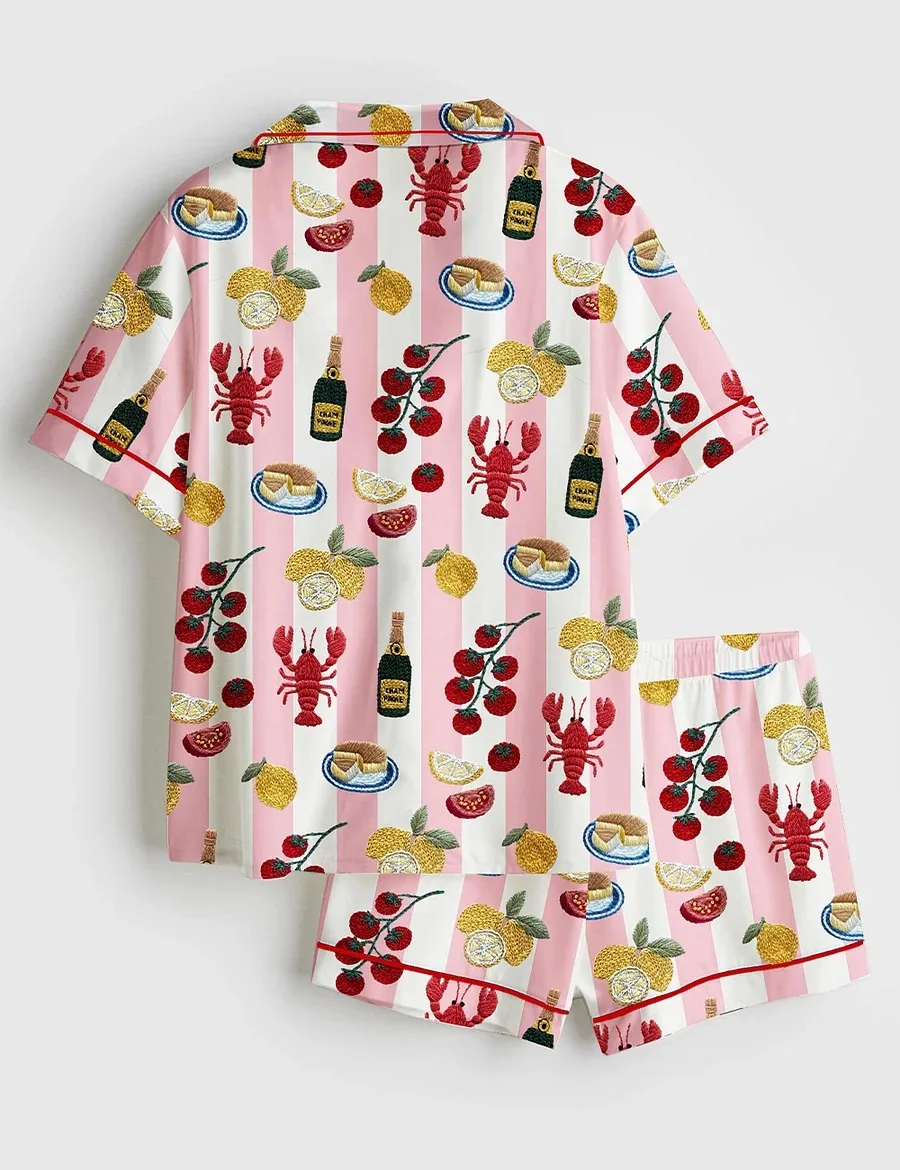 Women’s Lobster Champagne Lemon Cake Tomatoes And Pomegranates Summer Vibes Girls Trip Bachelorette Satin (3)