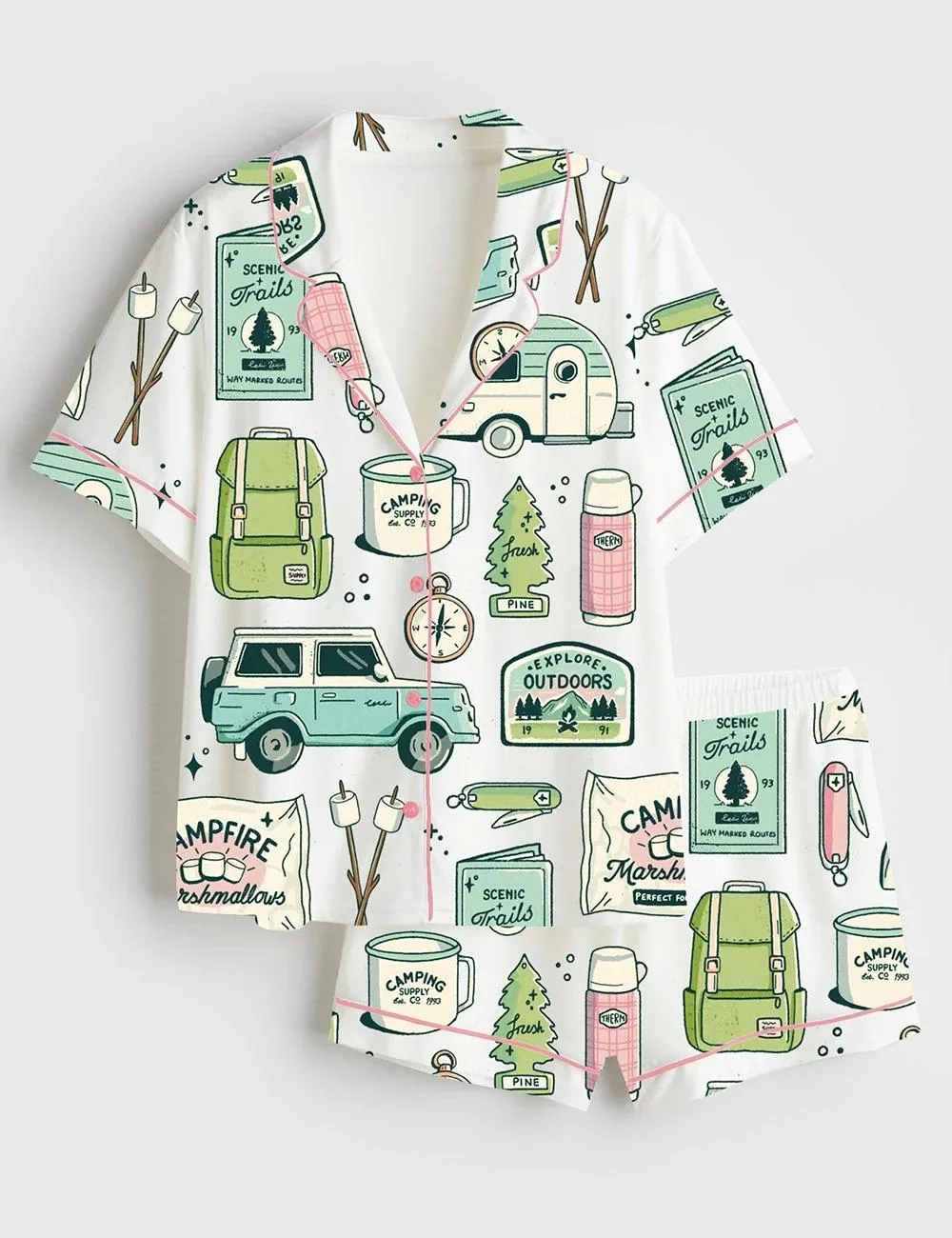 Women’s Outdoorsy Camping Supplies Satin Pajama Set (1)