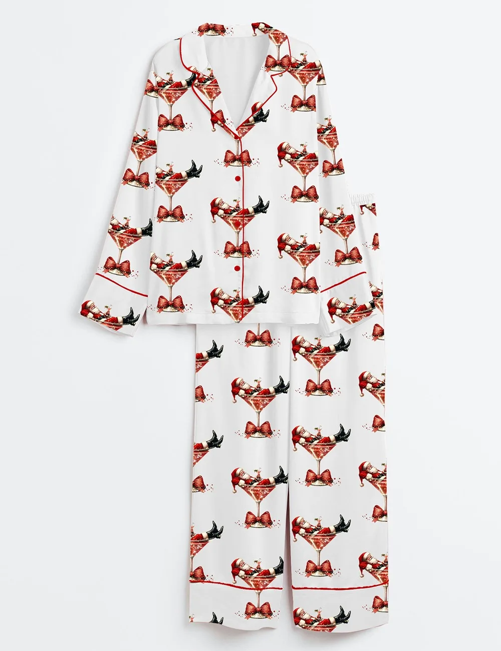 Women’s Santa's Hot Mess Christmas Martini Santa Claus Holiday Party Satin Pajama Set (1)