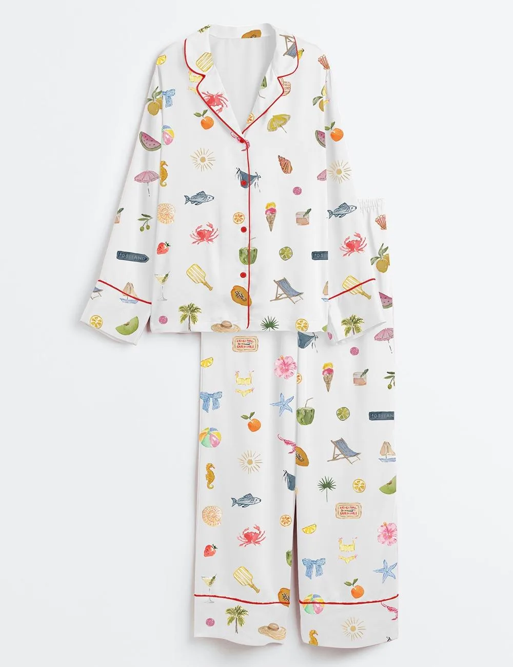 Women’s Seaside Treasures Summer Beach Satin Pajama Set (1)