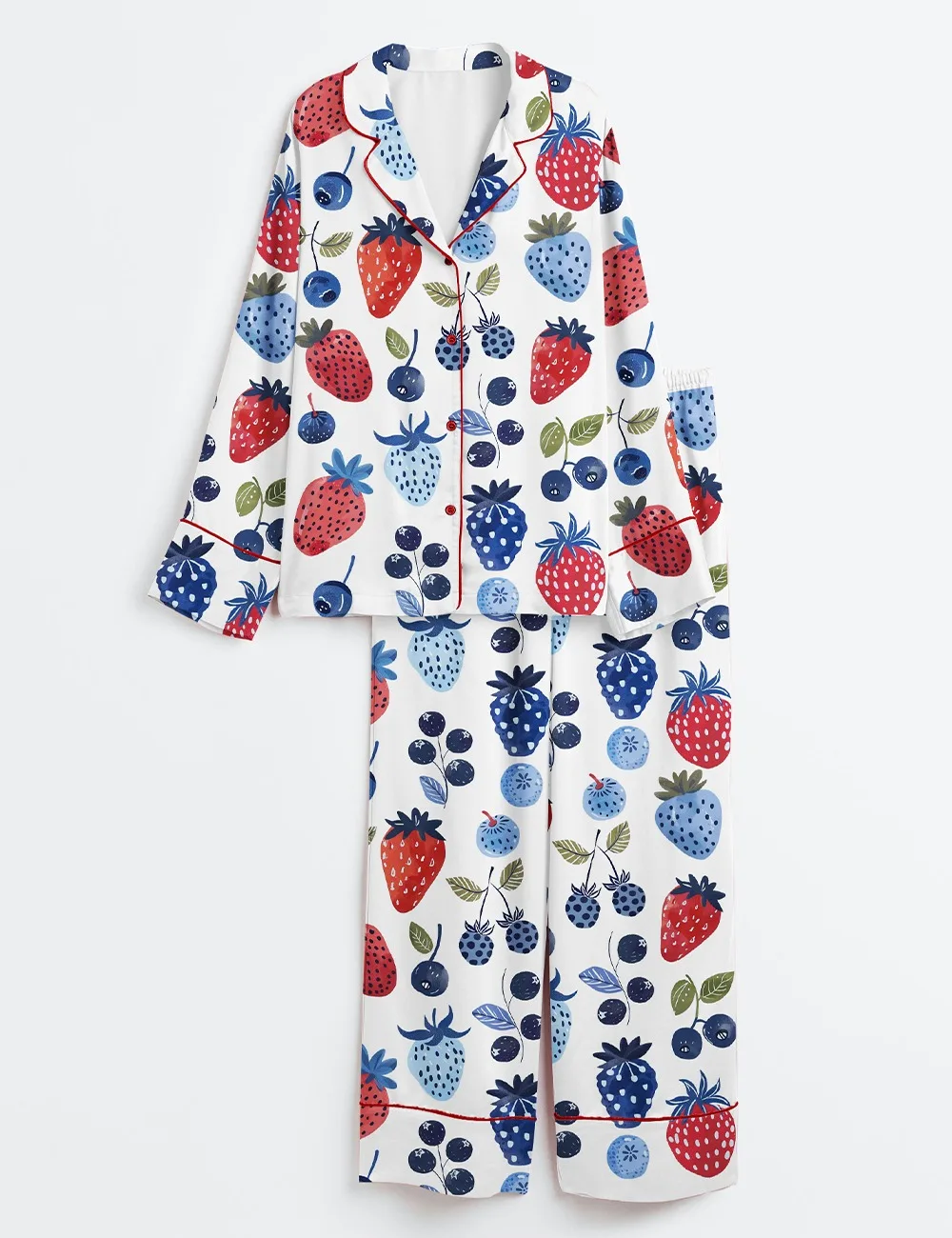 Women’s Strawberry Cottagecore Summer Blueberry The 4th Of July Satin Pajama Set (1)