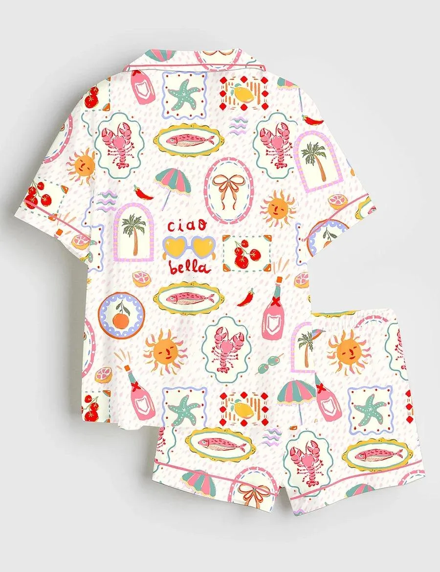 Women’s Summer In Italy Ciao Bella Satin Pajama Set (1)