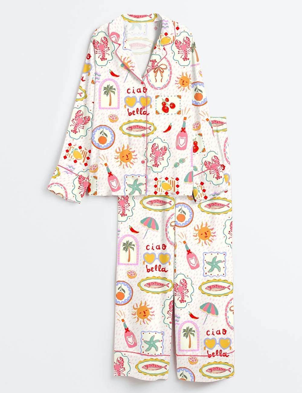 Women’s Summer In Italy Ciao Bella Satin Pajama Set (1)