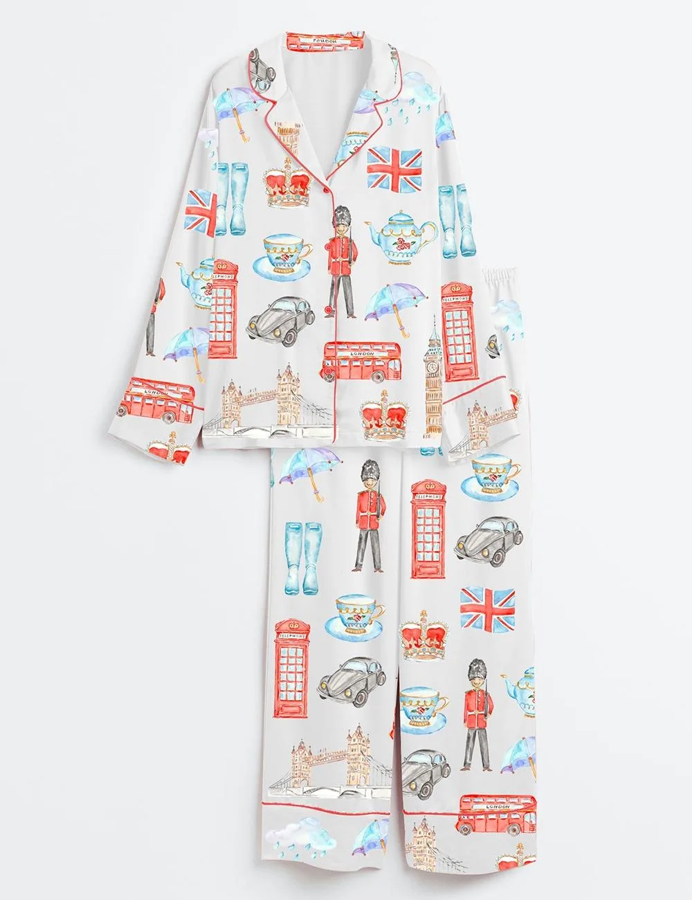 Women’s Watercolor London City Sightseen Bridge Satin Pajama Set (1)