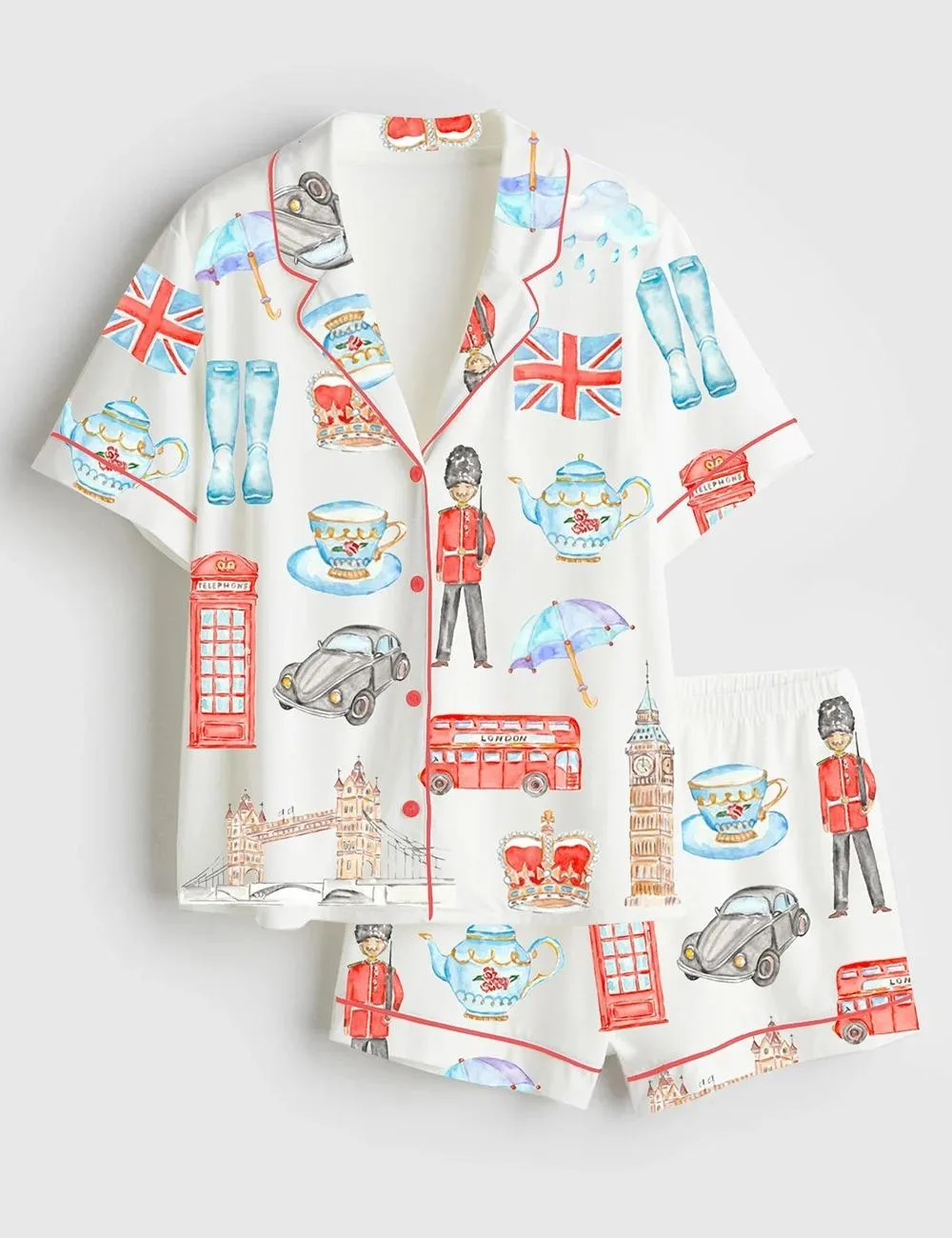 Women’s Watercolor London City Sightseen Bridge Satin Pajama Set (1)