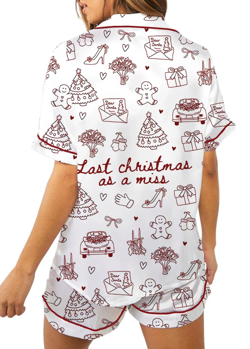 Women’s Christmas Bride To Be Last Christmas As A Miss Satin Pajama Set - Image 9
