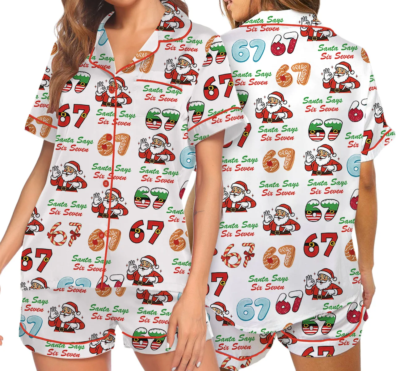 Santa Says Six Seven Satin Pajamas Set For Women