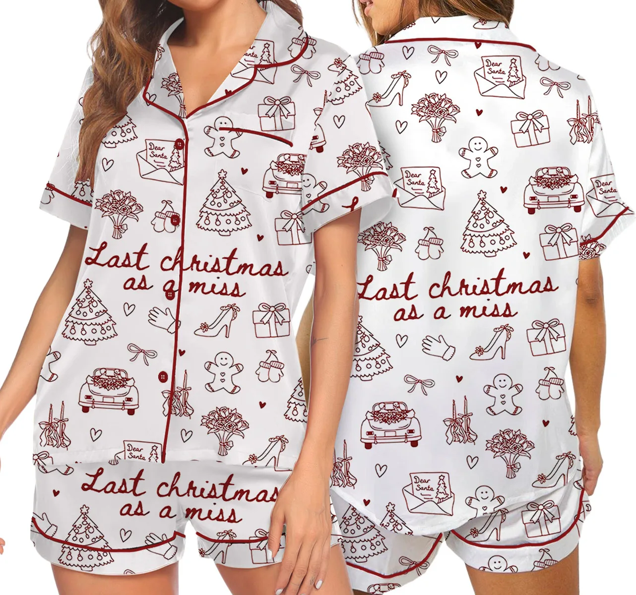 Women’s Christmas Bride To Be Last Christmas As A Miss Satin Pajama Set - Image 11