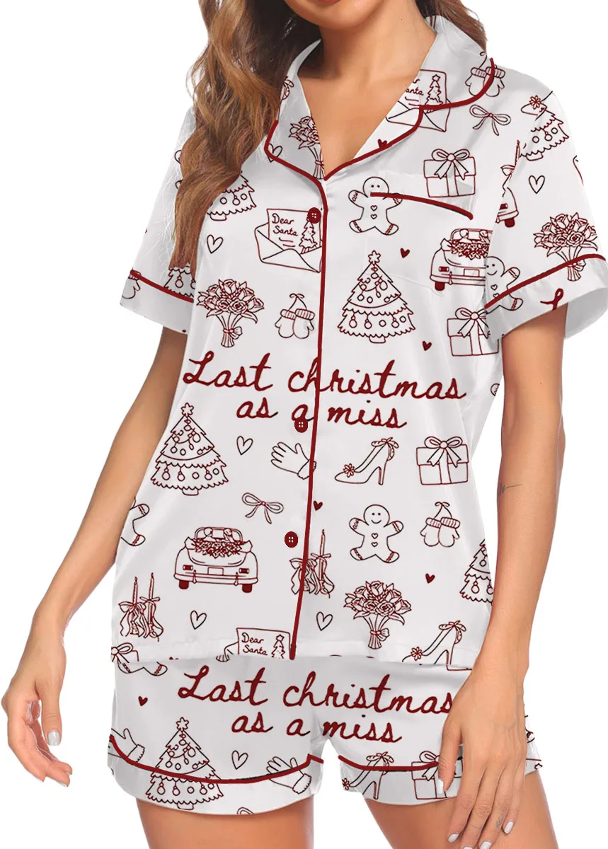 Women’s Christmas Bride To Be Last Christmas As A Miss Satin Pajama Set - Image 7