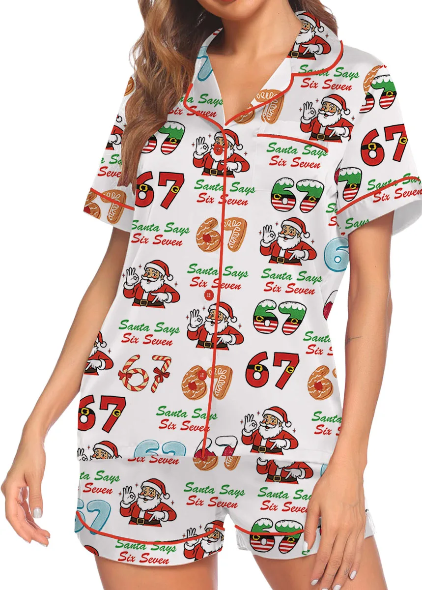 Santa Says Six Seven Satin Pajamas Set For Women