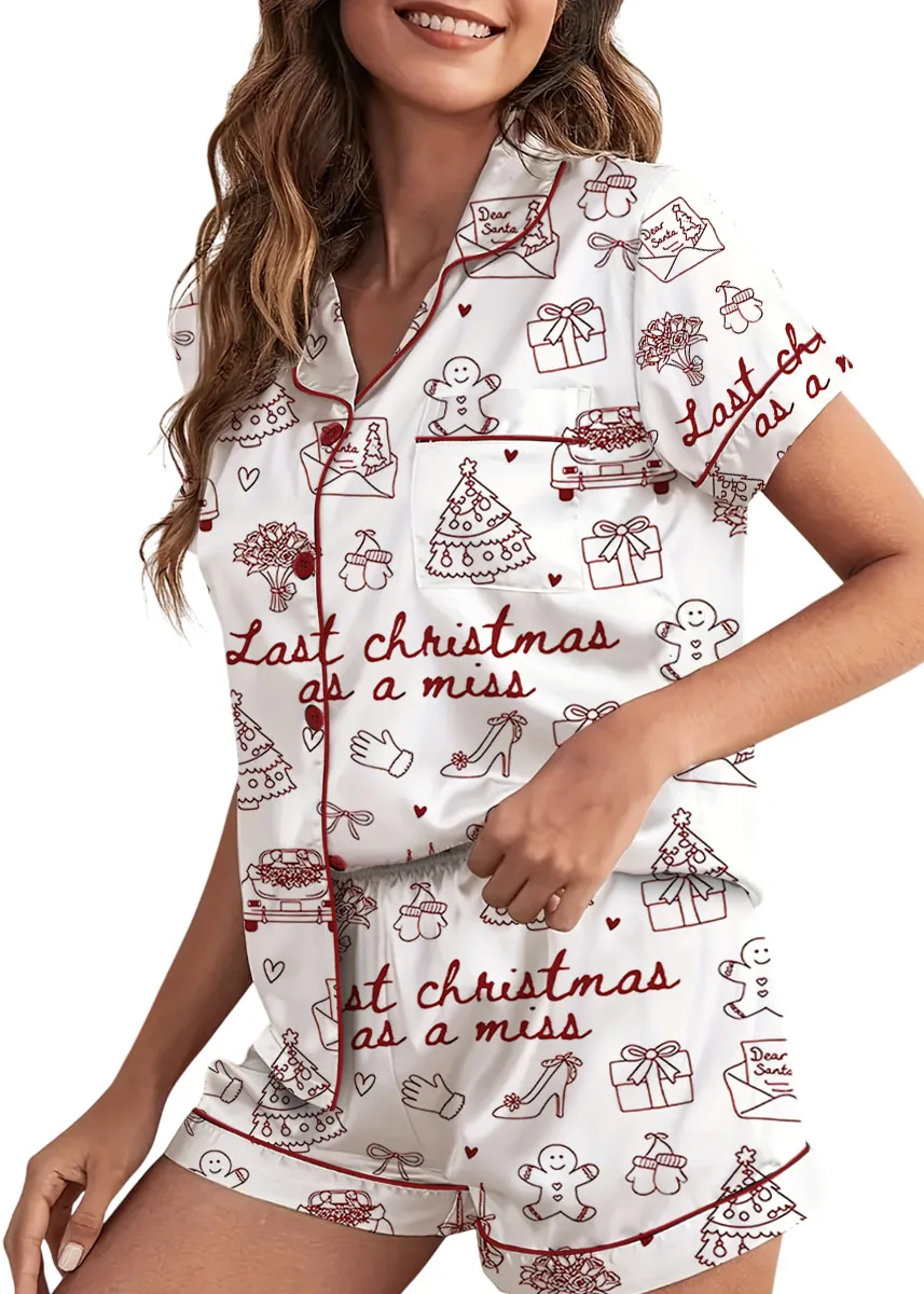Women’s Christmas Bride To Be Last Christmas As A Miss Satin Pajama Set - Image 5