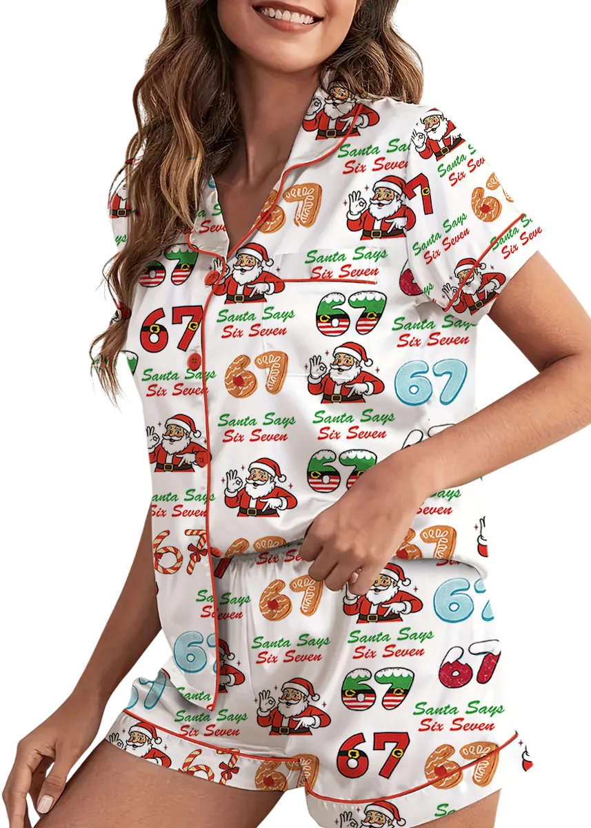 Santa Says Six Seven Satin Pajamas Set For Women