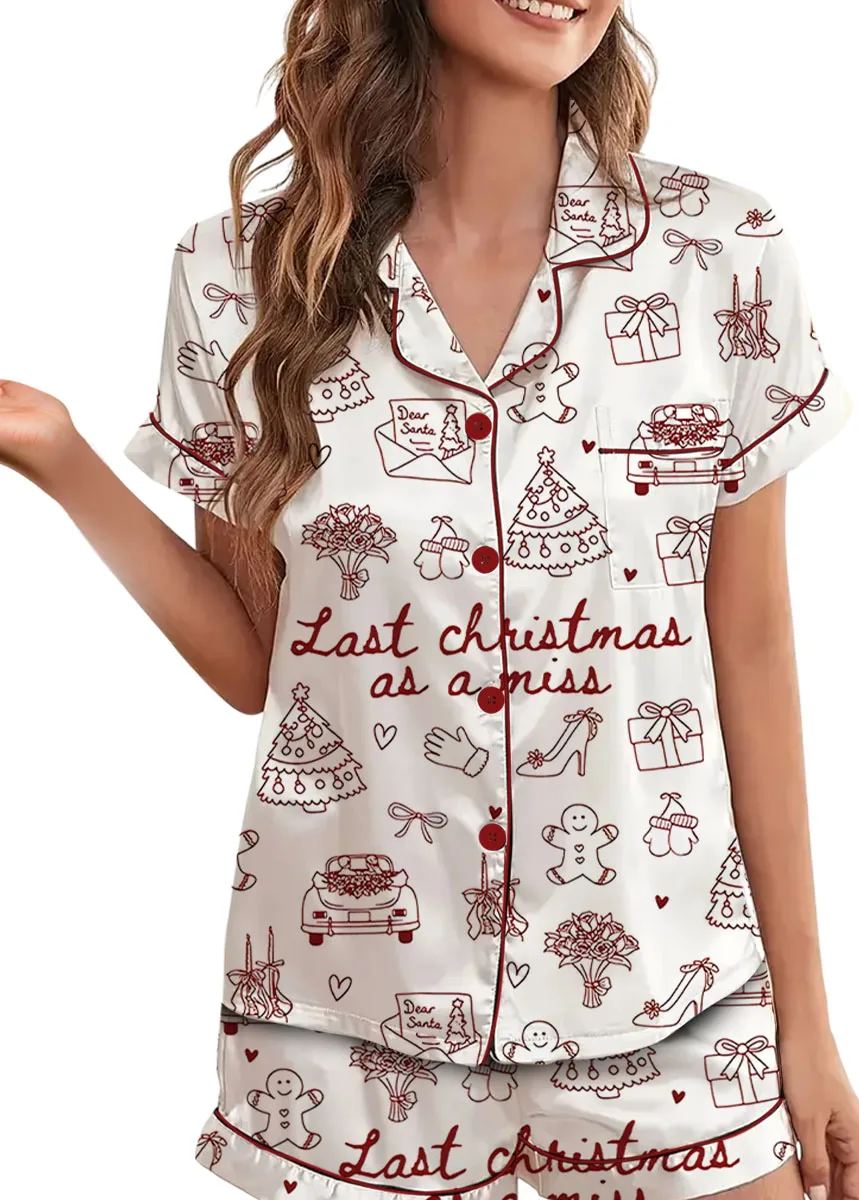 Women’s Christmas Bride To Be Last Christmas As A Miss Satin Pajama Set - Image 8