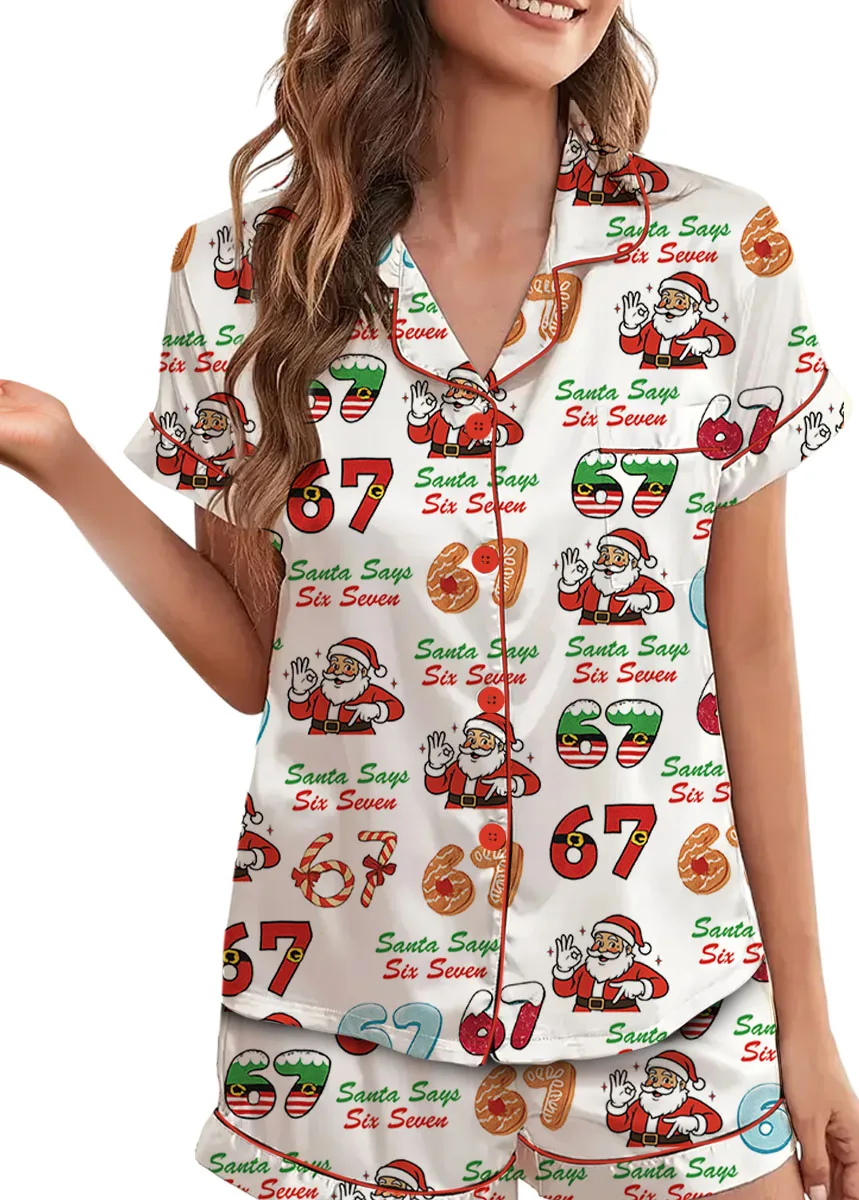 Santa Says Six Seven Satin Pajamas Set For Women