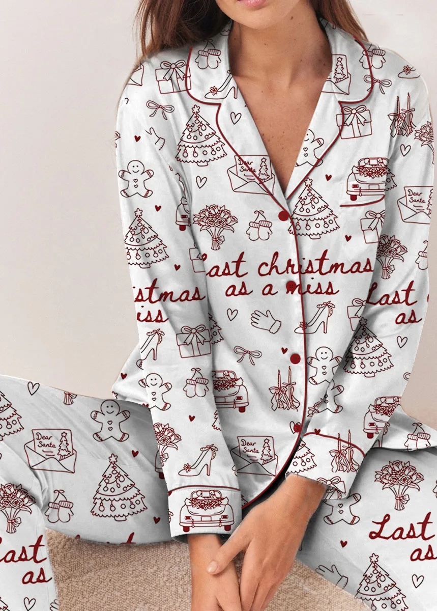 Women’s Christmas Bride To Be Last Christmas As A Miss Satin Pajama Set - Image 2