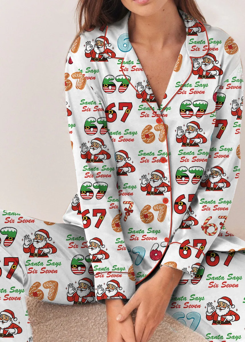 Santa Says Six Seven Satin Pajamas Set For Women