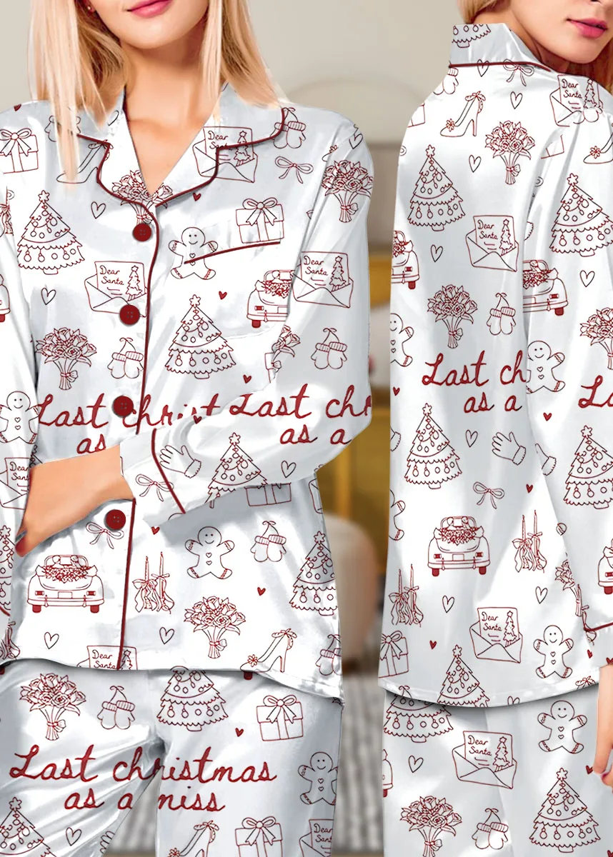 Women’s Christmas Bride To Be Last Christmas As A Miss Satin Pajama Set - Image 4