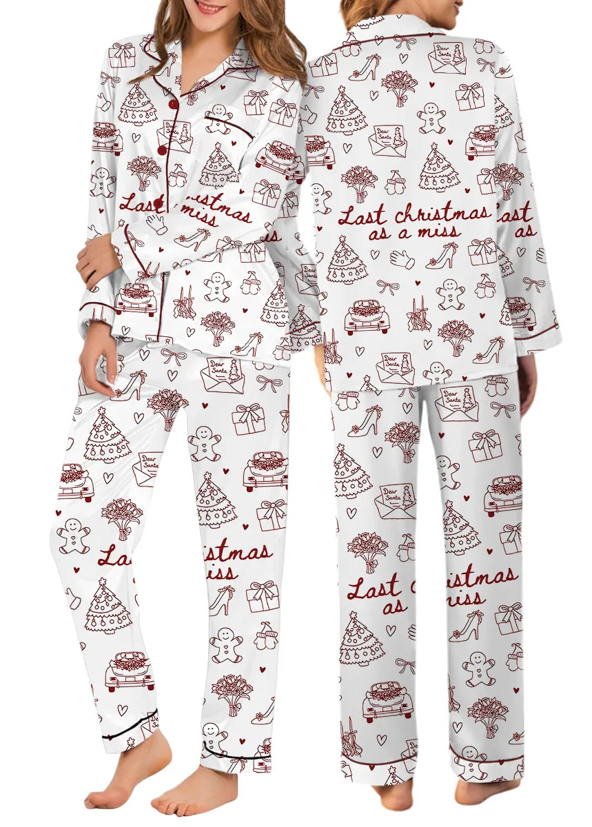Women’s Christmas Bride To Be Last Christmas As A Miss Satin Pajama Set - Image 3